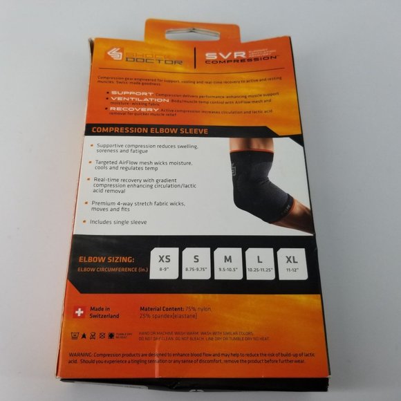Shock Dr Elbow SVR Support Compression Sleeve XL 11" - 12" Black Swiss NEW - Picture 4 of 10